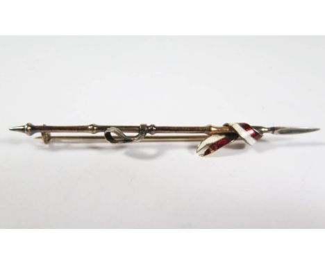 An Hamilton &amp; Co. of Calcutta Indian Lancers Brooch, part gilt and enamel, original box, 73mm long 
