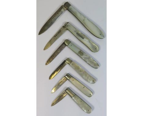 Six Silver and Mother of Pearl Fruit Knives 