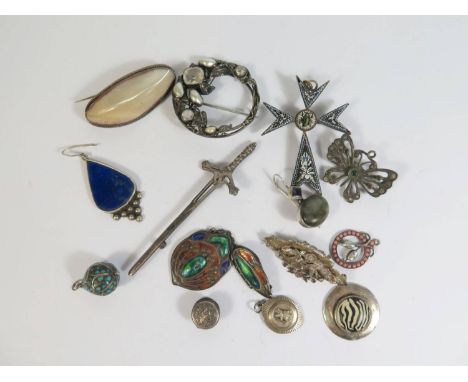 A Selection of Silver and other Jewellery including Art Nouveau enamel brooch 