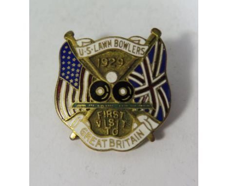 A 1929 U.S. Lawn Bowler's First Visit to Great Britain Enamel Badge 