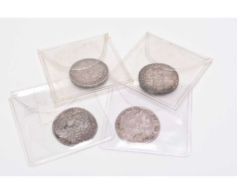 George I shilling dated 1723, "S.S.C" in angles, Spink: 3647, George II three-shillings dated 1741 (Roses in angles), Spink: 