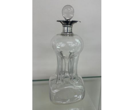 Large silver mounted arts and crafts glug glug decanter. Hallmarks Chester 1908 overall height 29 cm - no damage, marks rubbe