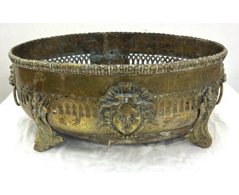 Vintage brass two handled 19th century planter measures approximately 7 inches tall 17 inches wide 13 inches depth 