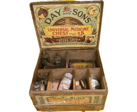 Vintage Veterinarian wooden chest with tools etc, approximate measurements: 21 x 16 x 13 inches 