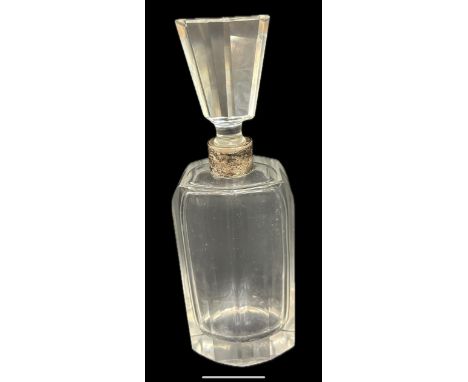 Silver topped glass whiskey decanter - deco style, makers mark: MB overall height including stopper 12 inches 