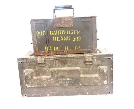2 military vintage ammunition boxes, largest measures approximately 23 x 10.5 inches 