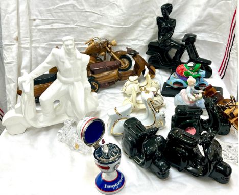 Selection of wooden, glass and ceramic scooter ornaments 