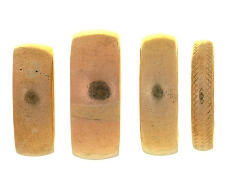 FOUR 9CT GOLD WEDDING RINGS, 21.5G, SIZE V - N ++LIGHT WEAR CONSISTENT WITH AGE 