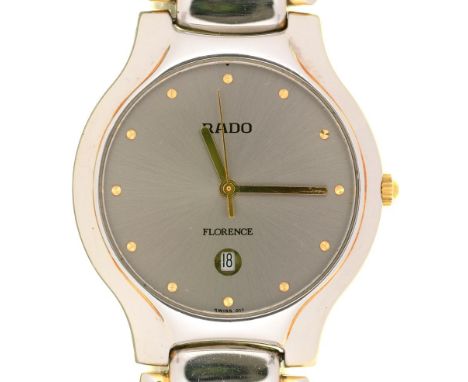 A RADO STAINLESS STEEL FLORENCE GENTLEMAN'S WRISTWATCH, STAINLESS STEEL BRACELET, 3 CM DIAMETER APPROX, CASED++LIGHT WEAR CON