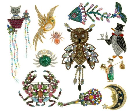 ELEVEN BUTLER AND WILSON BROOCHES, INCLUDING AN OWL AND OTHER CREATURES++LIGHT WEAR CONSISTENT WITH AGE 