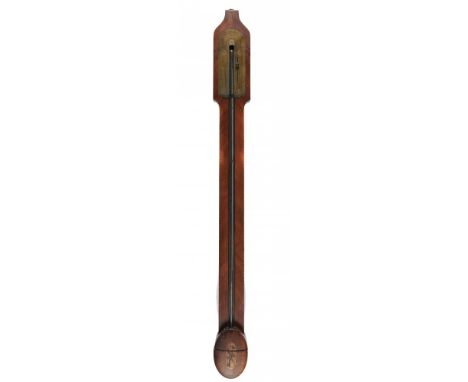 A SCOTTISH REGENCY EXPOSED TUBE MAHOGANY STICK OR CISTERN BAROMETER, EARLY 19TH C P SHARP COLDSTREAM  with engraved, lacquere