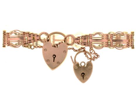 A 9CT GOLD BRACELET WITH TWO PADLOCK CLASPS, 21.5G++LIGHT WEAR CONSISTENT WITH AGE 