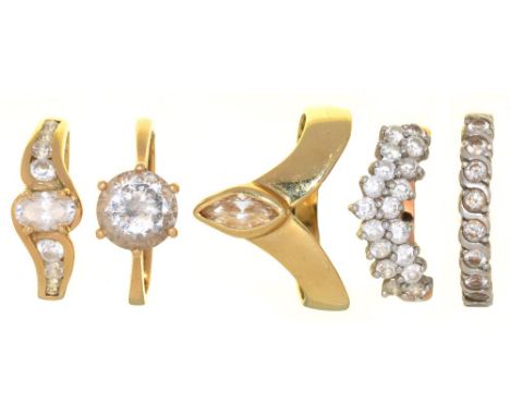 FIVE GEM SET 14CT GOLD RINGS, 13G, SIZE L - R++LIGHT WEAR CONSISTENT WITH AGE