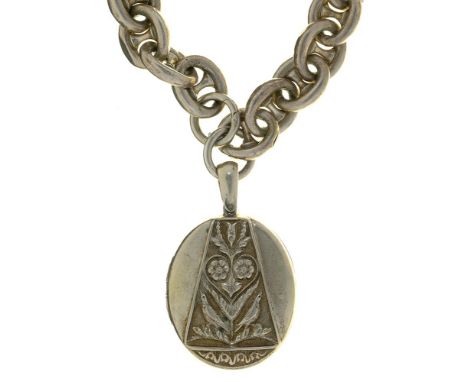 A VICTORIAN SILVER LOCKET ON CHAIN, 68G++LIGHT WEAR CONSISTENT WITH AGE 