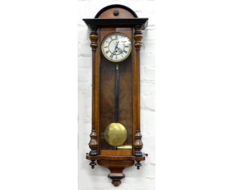 A WALNUT VIENNA WALL TIMEPIECE WITH WHITE ENAMEL DIAL, 106CM H, LATE 19TH C