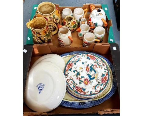 MISCELLANEOUS CERAMICS, INCLUDING A PORTLAND POTTERY FOX HUNTING PART TEA SET, MASON'S PLATES, ETC