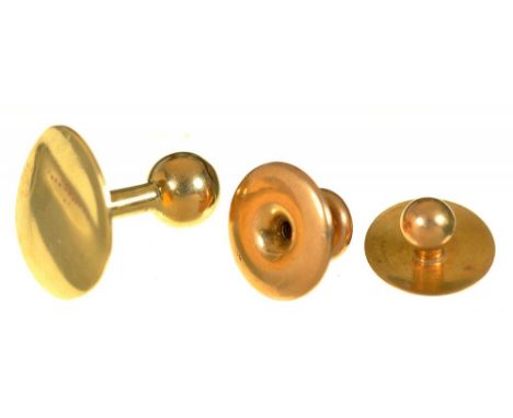 AN 18CT GOLD DRESS STUD, AND TWO GOLD DRESS STUDS MARKED 18CT, 3.5G++LIGHT WEAR CONSISTENT WITH AGE