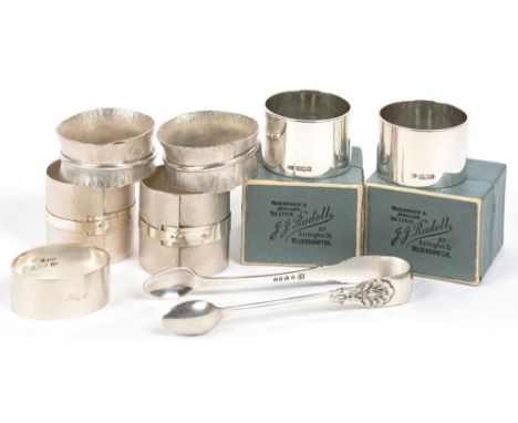 THREE PAIRS OF SILVER NAPKIN RINGS, GEORGE VI AND LATER, AN ELIZABETH II SILVER NAPKIN RING, BIRMINGHAM 1963 AND A PAIR OF PL