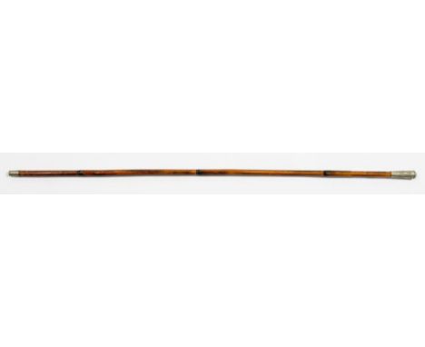 A BAMBOO OFFICER'S STICK WITH EMBOSSED METAL POMMEL - KENYA PRISONS, 70CM L