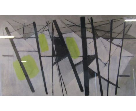 Wilhelmina Barns-Graham abstract print entitled White, Black and Yellow, approx. 54cm x 44cm (includes frame)