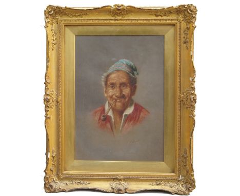 Achille Petrocelli, Italian 1861-1929- A pair of portraits depicting a man smoking a pipe and woman with a red head scarf; oi