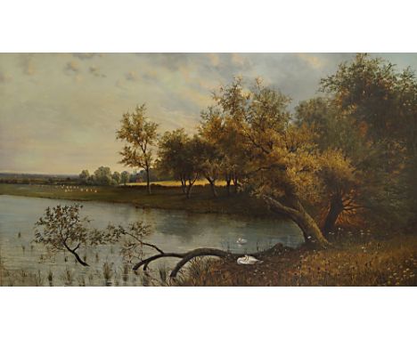 Arthur de Branzkie, 19th century- River landscape with woodland, signed and dated '84; oil on canvas, 76.5x128cm CONDITION RE