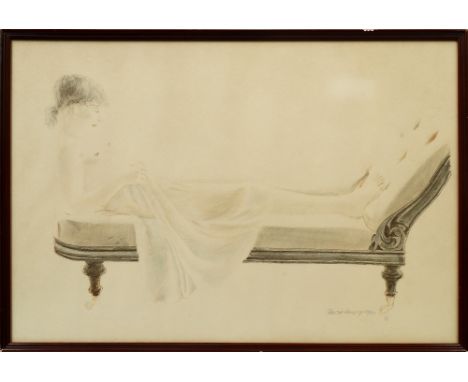 David Remfry MBE RA, British b.1942- Nude reclined on a chaise; lithograph printed in colours, signed and numbered 29/90 in p