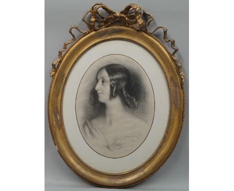 Emille Lassalle, French 1813-1871- Portrait of a lady, head and shoulders turned to the left, after Jean Francois Gigoux; lit