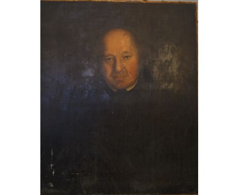 British School, mid-19th century- Portrait of a gentleman, half-length in a black coat; oil on canvas, stretcher stamped J Jo