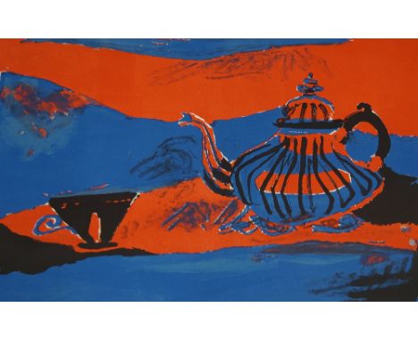 Henri Hayden, French 1883-1970- "Red and Blue Teapot (Théière rouge et bleu)"; lithograph on wove, signed and dated 1968 in p