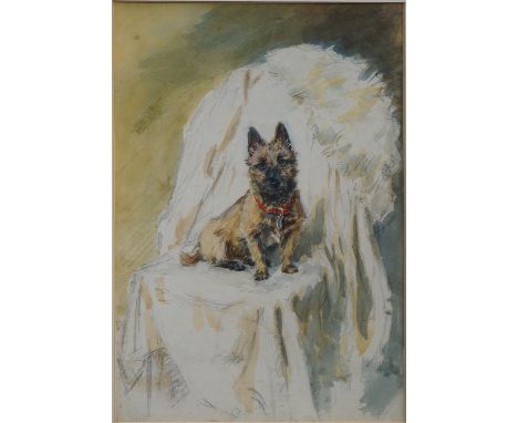 Attributed to Henry Frederick Lucas-Lucas, British 1848-1943- Portrait of a terrier seated in a chair; watercolour, 26x17.5cm