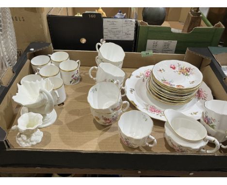 A box of Royal Crown Derby and Royal Worcester teaware etc.