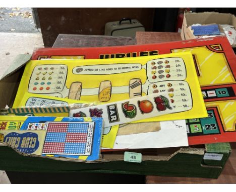 A box of fruit machine panels etc.