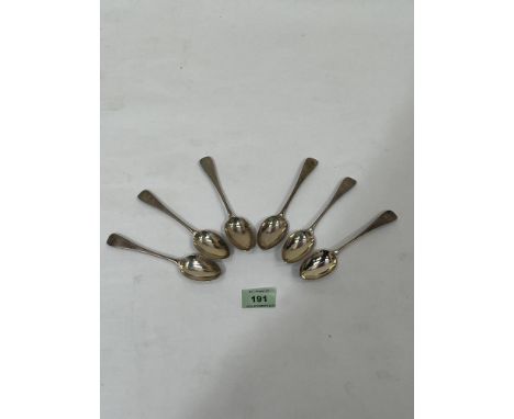 A set of six Victorian silver teaspoons. London 1891. 4ozs 2 dwts.