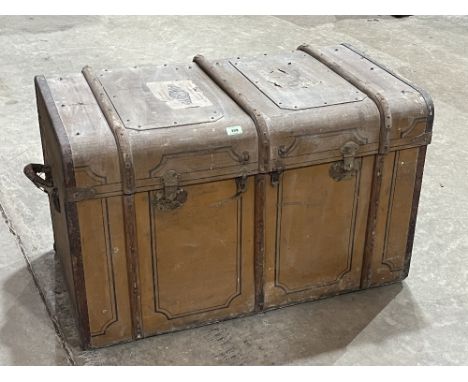 An early 20th century Polish decorated canvas and wood braced cabin trunk. 38" wide.