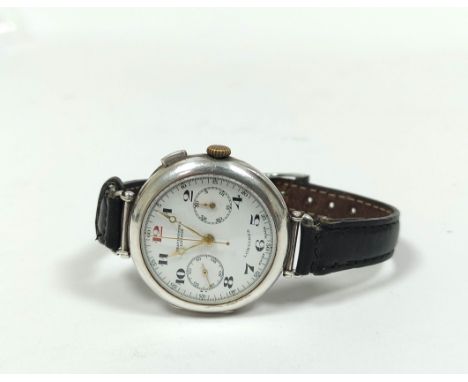Rare early Longines chronographic watch, calibre 13ZN/3204, No 5,429,043, for Bravingtons, single push with enamel dial and '