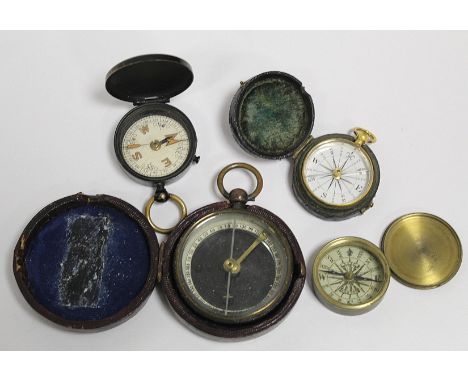 Georgian brass compass by Bate London, 37mm, another with enamel dial, cased, c1800 two other compasses and a veeder counter,