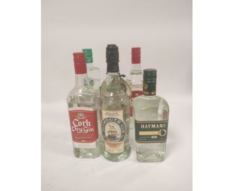 Six bottles of gin to include two bottles of Plymouth Gin, 70cl, 41.2% vol, two bottles of Cork Dry Gin, 700ml, 38% vol, Haym