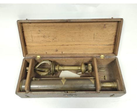 Early reflecting telescope by Benjamin Martin, London, approximately 2" reflector with detachable turned brass stand upon tri