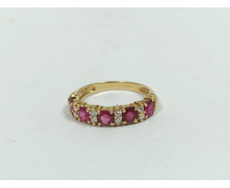 Diamond and ruby five stone ring, in gold '730', size 'M½'.&nbsp; 