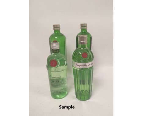Five bottles of gin to include two bottles of No Ten Batch Distilled Gin, 1 litre, 47.3% vol, two bottles of Tanqueray Export