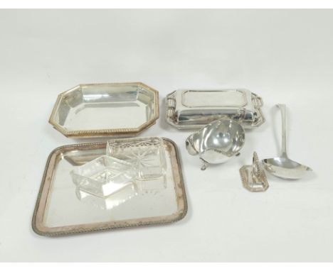 Two e.p. entree dishes, an hors d'oeuvres set, a ladle and a sauce boat. 