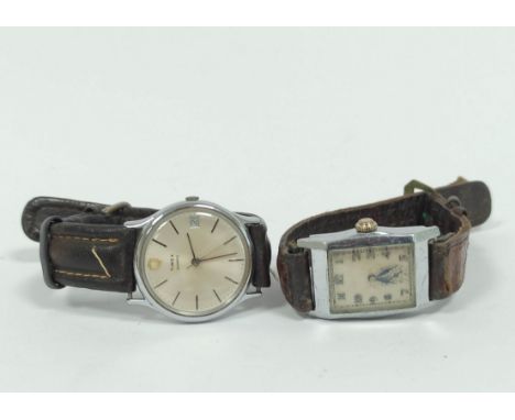 Gent's chrome watch of tonneau shape, 1930's and a Timex quartz watch. (2). 