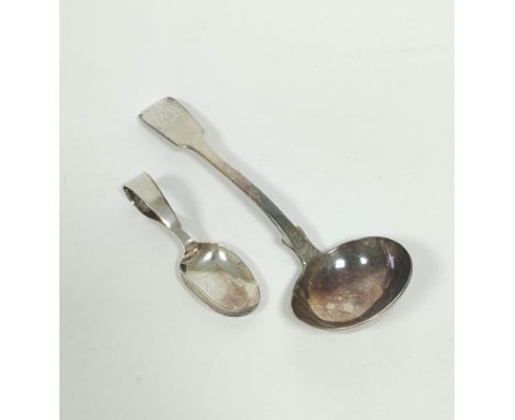 Silver sauce ladle, 1533 and a child's spoon, 72g / 2½oz. 