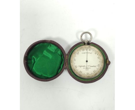 Silver pocket aneriod barometer and altimeter, by Negretti & Zambra, engine turned, probably 1875, 50mm in leather carrying c