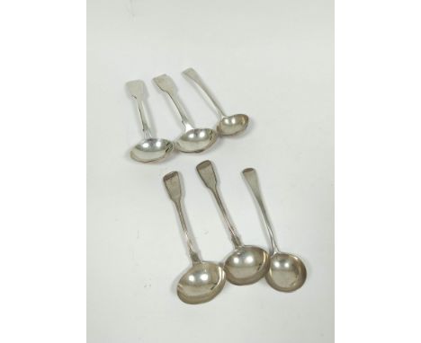 Pair of silver sauce ladles, thread edge, crested, by W. Chawner 1813 and another pair initialled 'S' by Benjamin Smith 1835 