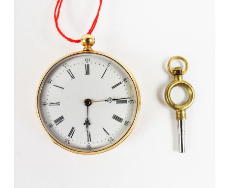 Herrentaschenuhr GOLD. 18 K Gold gepunzt, gebläute Zeiger, römische Stunden- und arabische Minutenziffern, 'Echappement à cyl
