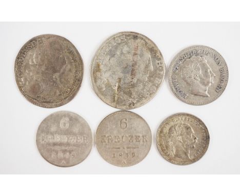 Konvolut Münzen, u.a. SILBER. u.a. 'Bayern, Landmunz 12 Kreuzer, 1752', 'Wurtemberg 6 K, 1748', 'Österreich 6 K, 1849', 'Bade