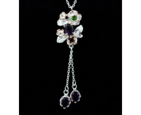 A Hana Maae designer 925 silver gilt amethyst set necklace.