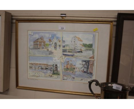 Derek Pearson, pencil signed print depicting various scenes of Woodbridge 